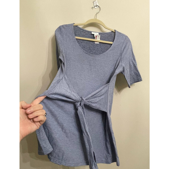 Pure Jill Knit Top Blue Short Sleeve Tie Waist Scoop Neck Shirt Small NWT - Picture 2 of 8